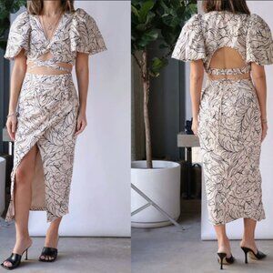 Jonathan Simkhai Valencia Linen Wrap Skirt Sz 2 / Small Beige Biscotti NWT $355